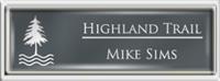 Framed Name Tag: Silver Plastic (squared corners) - Smoke Grey and White Plastic Insert with Epoxy
