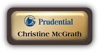 Metal Name Tag: Shiny Gold Metal Name Tag with a Dark Brown Plastic Border and Epoxy