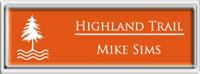 Framed Name Tag: Silver Plastic (squared corners) - Tangerine and White Plastic Insert