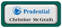 Metal Name Tag: White Metal Name Tag with a Pine Green Plastic Border and Epoxy