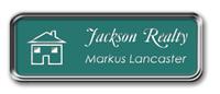 Silver Metal Framed Nametag with Celadon Green and White