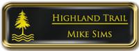Framed Name Tag: Gold Metal (rounded corners) - Black and Yellow Plastic Insert with Epoxy
