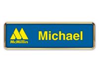 Gold Metal Framed Nametag with Sky Blue and Yellow