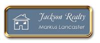 Framed Name Tag: Rose Gold Metal (rounded corners) - China Blue and White Plastic Insert with Epoxy