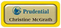 Metal Name Tag: Brushed Gold Metal Name Tag with a Yellow Plastic Border and Epoxy