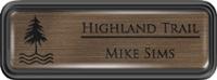 Framed Name Tag: Black Plastic (rounded corners) - Deep Bronze and Black Plastic Insert with Epoxy