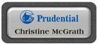 Metal Name Tag: Shiny Silver Metal Name Tag with a Graphite Plastic Border and Epoxy