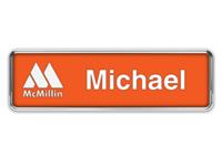 Silver Metal Framed Nametag with Tangerine and White