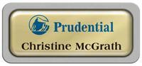 Metal Name Tag: Shiny Gold Metal Name Tag with a Silver Plastic Border and Epoxy