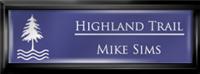 Framed Name Tag: Black Plastic (squared corners) - Purple and White Plastic Insert with Epoxy