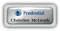 Metal Name Tag: Shiny Silver Metal Name Tag with a Pearl Grey Plastic Border and Epoxy