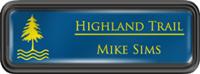 Framed Name Tag: Black Plastic (rounded corners) - Sky Blue and Yellow Plastic Insert with Epoxy