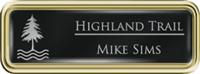 Framed Name Tag: Gold Plastic (rounded corners) - Black and Silver Plastic Insert with Epoxy