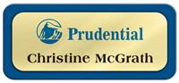Metal Name Tag: Shiny Gold Metal Name Tag with a Blue Plastic Border