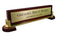 Rosewood Piano Specialty Curved Deskplate - Brushed Gold Metal Name Plate with Shiny Gold Metal Border