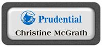 Metal Name Tag: White Metal Name Tag with a Graphite Plastic Border and Epoxy