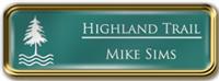 Framed Name Tag: Gold Metal (rounded corners) - Celadon Green and White Plastic Insert with Epoxy