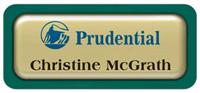 Metal Name Tag: Shiny Gold Metal Name Tag with a Pine Green Plastic Border and Epoxy