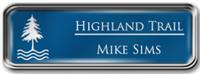 Framed Name Tag: Silver Metal (rounded corners) - Sky Blue and White Plastic Insert with Epoxy
