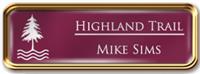 Framed Name Tag: Rose Gold Metal (rounded corners) - Claret and White Plastic Insert with Epoxy