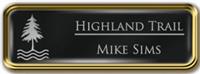 Framed Name Tag: Gold Metal (rounded corners) - Black and Silver Plastic Insert with Epoxy