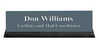 Smoke Grey Plastic Plate with White Text, Black Acrylic Deskplate
