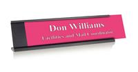 Ribbon Pink Plastic Plate with White Text, Black Deskplate