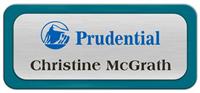 Metal Name Tag: Brushed Silver Metal Name Tag with a Bahama Blue Plastic Border