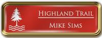 Framed Name Tag: Gold Metal (rounded corners) - Crimson and White Plastic Insert with Epoxy