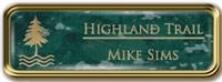 Framed Name Tag: Gold Metal (rounded corners) - Verde and Gold Plastic Insert with Epoxy