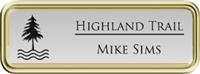 Framed Name Tag: Gold Plastic (rounded corners) - Shiny Silver Metal Insert