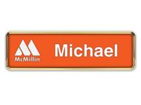 Gold Metal Framed Nametag with Tangerine and White