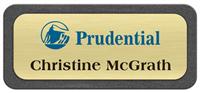 Metal Name Tag: Brushed Gold Metal Name Tag with a Graphite Plastic Border