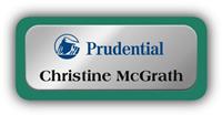 Metal Name Tag: Shiny Silver Metal Name Tag with a Pine Green Plastic Border