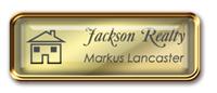 Framed Name Tag: Rose Gold Metal (rounded corners) - Shiny Gold and Black Plastic Insert with Epoxy