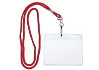 Red Round Woven Lanyard with Name Badge Holder Sleeve