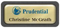 Metal Name Tag: Shiny Gold Metal Name Tag with a Graphite Plastic Border and Epoxy