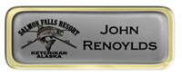 Metal Name Tag: Shiny Silver with Epoxy and Shiny Gold Metal Border