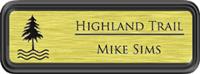 Framed Name Tag: Black Plastic (rounded corners) - Brushed Gold Metal Insert