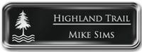 Framed Name Tag: Silver Metal (rounded corners) - Black and Silver Plastic Insert with Epoxy