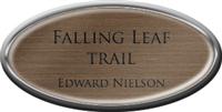 Framed Name Tag: Silver Plastic (Oval) - Deep Bronze and Black Plastic Insert with Epoxy
