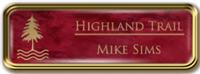 Framed Name Tag: Gold Metal (rounded corners) - Port Wine and Gold Plastic Insert with Epoxy