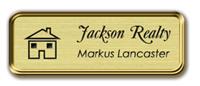 Framed Name Tag: Gold Metal (rounded corners) - Euro Gold and Black Plastic Insert with Epoxy