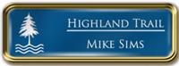Framed Name Tag: Gold Metal (rounded corners) - Sky Blue and White Plastic Insert with Epoxy