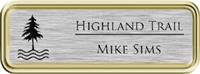 Framed Name Tag: Gold Plastic (rounded corners) - Brushed Silver Metal Insert