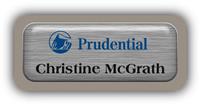 Metal Name Tag: Brushed Silver Metal Name Tag with a Taupe Plastic Border and Epoxy