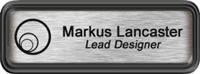 Framed Name Tag: Black Plastic (rounded corners) - Brushed Aluminum and Black Plastic Insert with Epoxy