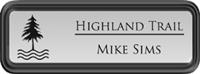 Framed Name Tag: Black Plastic (rounded corners) - Shiny Silver Metal Insert