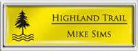 Framed Name Tag: Silver Plastic (squared corners) - Canary Yellow and Black Plastic Insert with Epoxy