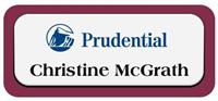 Metal Name Tag: White Metal Name Tag with a Burgundy Plastic Border